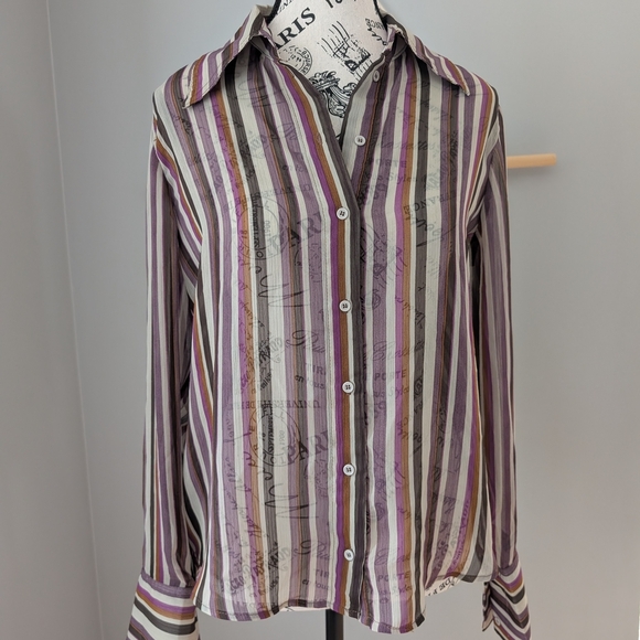 Vintage Suzy Shier Purple and Cream Striped Button Down Shirt Y2K 70s Style - Picture 1 of 3